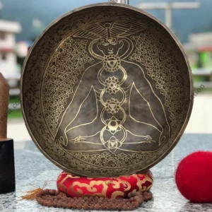 15 Inch Yogi Carving Tibetan Singing Bowl Mallet & Cushion | Antique Sound Bowl Meditation Bell for Yoga | Healing Bowl | Self-Care Gift