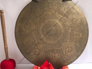 16 Inch Antique Conch Shell Carving Tibetan Gong Mallet & Cushion | Mindfulness Bell Sound Bowl Yoga Therapy | Meditation Gongs
