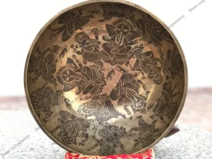 16 Inch Ganesh Carving Tibetan Singing Bowl Mallet & Cushion | Antique Sound Bowl Mindfulness Bell For Yoga Therapy and Meditation