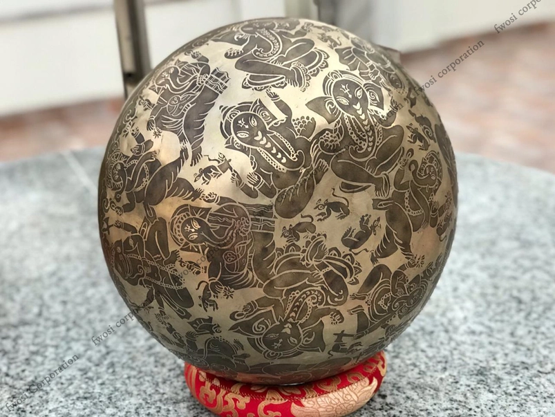 16 Inch Ganesh Carving Tibetan Singing Bowl Mallet & Cushion | Antique Sound Bowl Mindfulness Bell For Yoga Therapy and Meditation - Image 6
