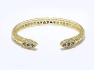 24K Gold Filled Evil Eye Hamsa Open Bangle Bracelet
