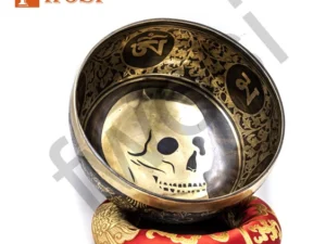 7.5 Inch Skull Hand Carving Tibetan Singing Bowl Mallet & Cushion