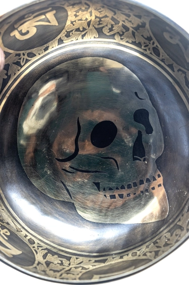 7.5 Inch Skull Hand Carving Tibetan Singing Bowl Mallet & Cushion | Antique Mindfulness Bell Sound Bowl | Meditation Bowl | Self-Care Gift - Image 2
