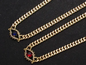 Bold Statement Gold Curb Chain Necklace Cz Evil Eye Charm