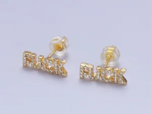 Dainty 16K Gold Filled "Fuck" Script Micro Paved Cz Stud Earrings | Y273
