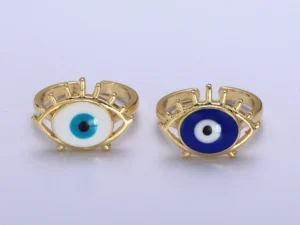 Elegant Minimalist White Blue Gold Framed Evil Eye Ring