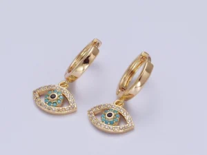 Evil Eye Charm Hoop Earrings 16K Gold Filled Y066