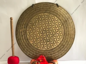 Flower Carving Sound Bath Bowl | Antique Tibetan Gong Mallet and Cushion For Chakra Healing | Meditation Gongs | Yoga Gongs