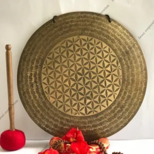 Flower Carving Sound Bath Bowl | Antique Tibetan Gong Mallet and Cushion For Chakra Healing | Meditation Gongs | Yoga Gongs
