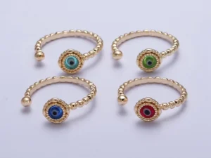 Gold Beaded Evil Eye Green Red Teal Blue Resin Adjustable Ring Protection Jewelry