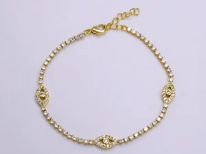 7"Gold Filled Clear Cz Evil Eye Tennis Chain Bracelet