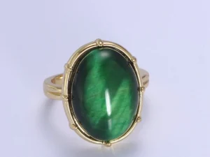 Gold Green Tiger Eye Rings | Oval Gemstone Signet Ring | Gold Gem Stone Rings | Chunky Gold Statement Ring U-370