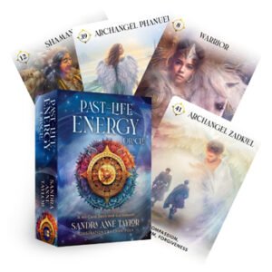 Past-life Energy Oracle Deck featuring 44 cards and guidebook, designed to uncover karmic influences from past lives and offer insights into current life challenges.
