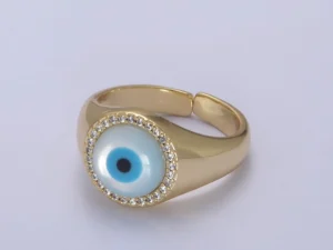 Thick Bold Dome Evil Eye Open Adjustable Signet Ring