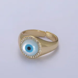 Thick Bold Dome Evil Eye Open Adjustable Signet Ring