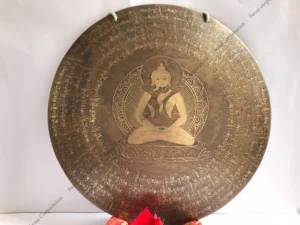 18 Inch Buddha Carving Meditation Bell Gong Mallet & Cushion | Mantra Engraving Healing Sound Bath Tibetan Bowl | Yoga and Relaxation