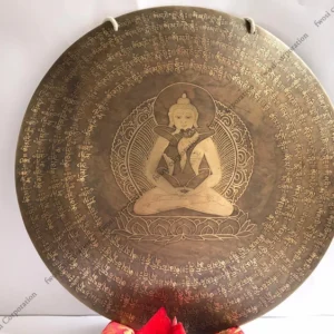 18 Inch Buddha Carving Meditation Bell Gong Mallet & Cushion | Mantra Engraving Healing Sound Bath Tibetan Bowl | Yoga and Relaxation