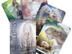 Angel Oracle Deck by Debbie Malone featuring 36 cards with divine angels offering guidance for various life situations, including the Angel of Travel, Angel of Fertility, and more, helping you connect with higher realms and spiritual support.