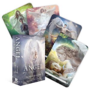 Angel Oracle Deck by Debbie Malone featuring 36 cards with divine angels offering guidance for various life situations, including the Angel of Travel, Angel of Fertility, and more, helping you connect with higher realms and spiritual support.