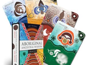 Short Alt Text: Aboriginal Ancestral Wisdom Oracle Deck with 36 illustrated cards and guidebook, inspired by Indigenous Australian teachings.