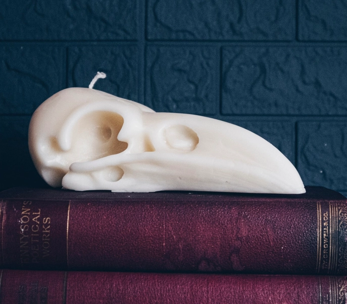 Large Raven Skull Candle | Pillar - Image 2