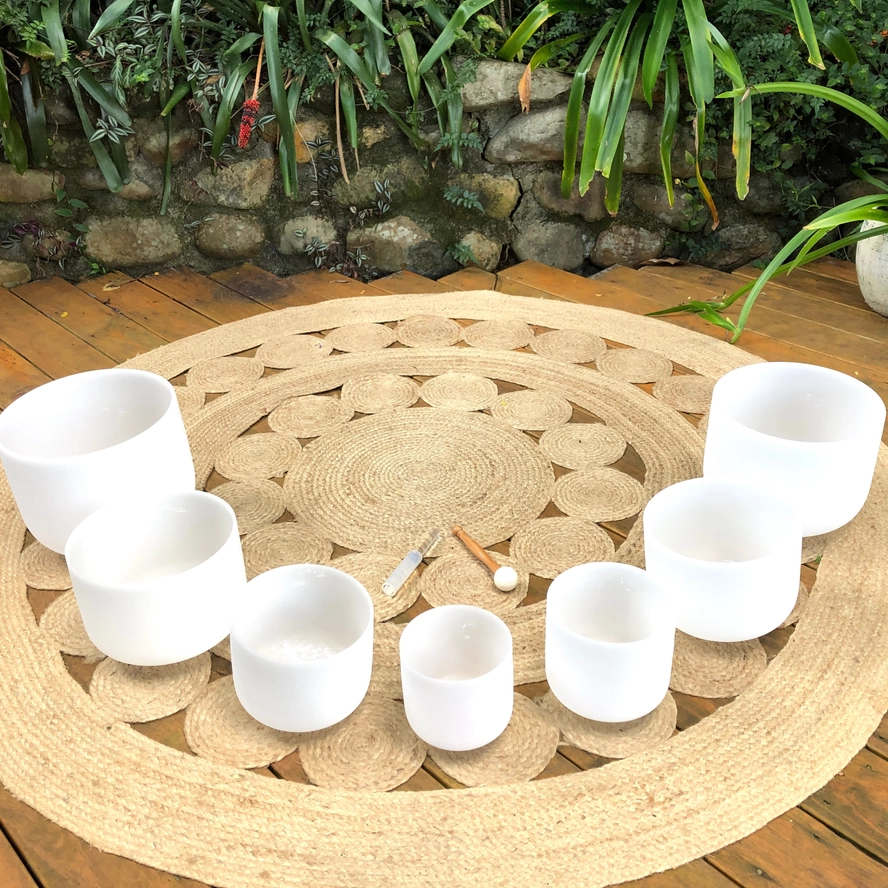 7 Chakra Crystal Singing Bowl Set | White Quartz Sound Healing Meditation Bowls - Image 5