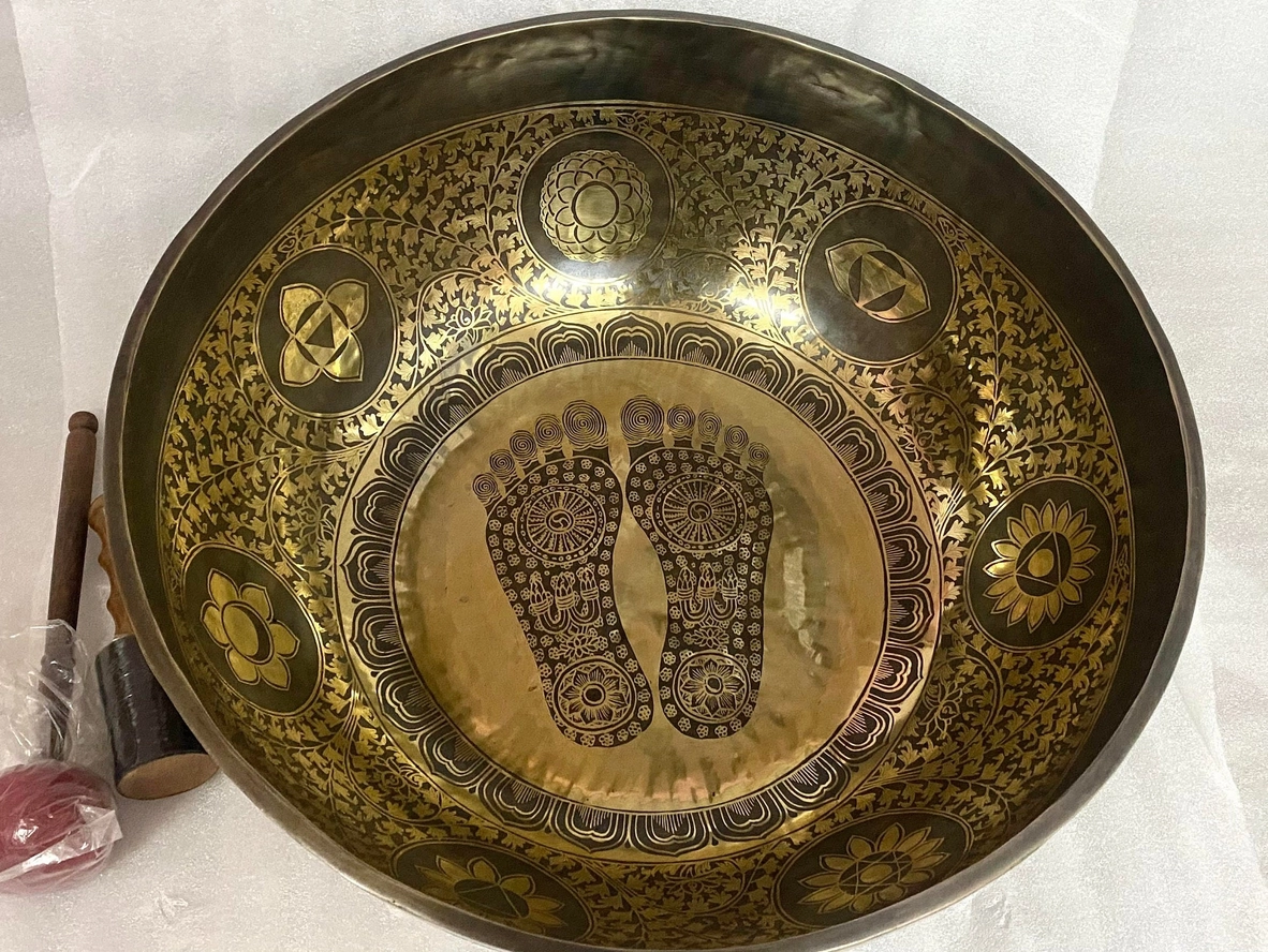 Extra Large Buddha Foot Carved Healing Singing Bowl