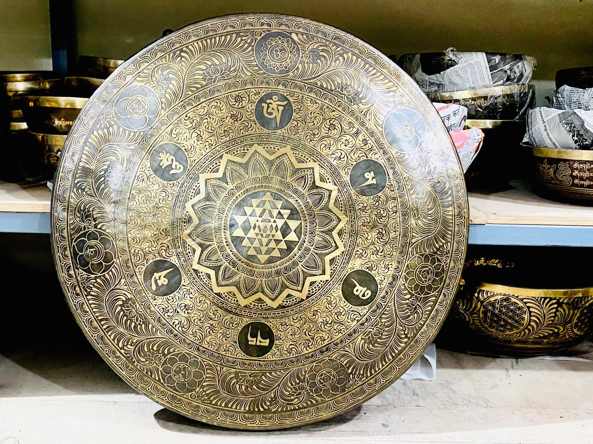 Handcrafted Gong Bell with Shree Yantra & Mantra Embroidery