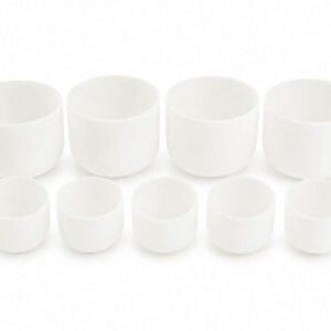 Set of 9 White Crystal Singing Bowls with Beige Carry Bags | Quartz Sound Healing Meditation Bowl Set