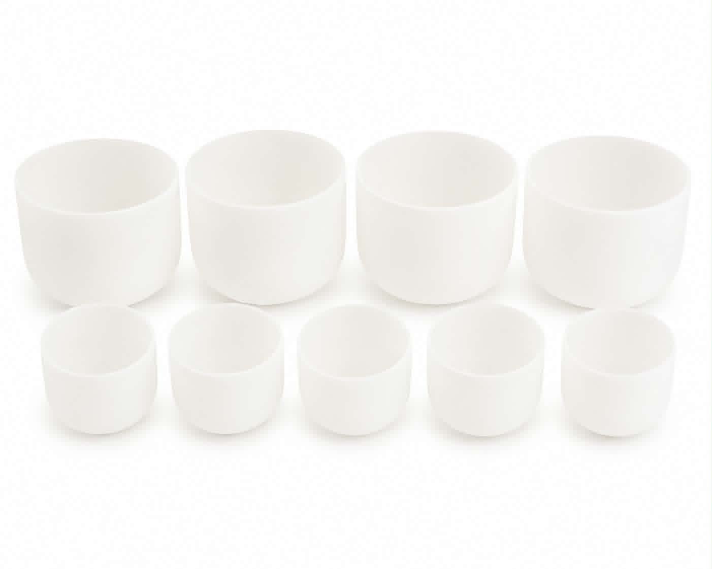 Set of 9 White Crystal Singing Bowls with Beige Carry Bags | Quartz Sound Healing Meditation Bowl Set
