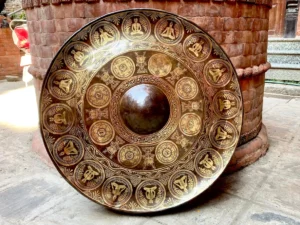 Burmese Gong Bell with Buddha Asanas and Yantra Symbols