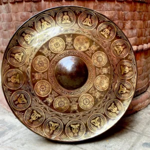 Burmese Gong Bell with Buddha Asanas and Yantra Symbols