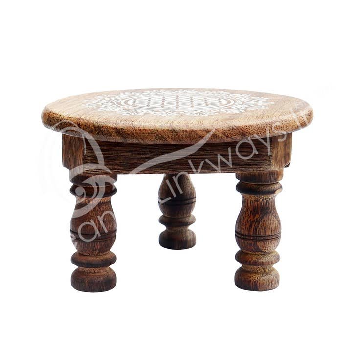 (PC)ALTAR TABLE - MANGO WOOD ENGRAVED FLOWER OF LIFE 6"DIA. - Image 3