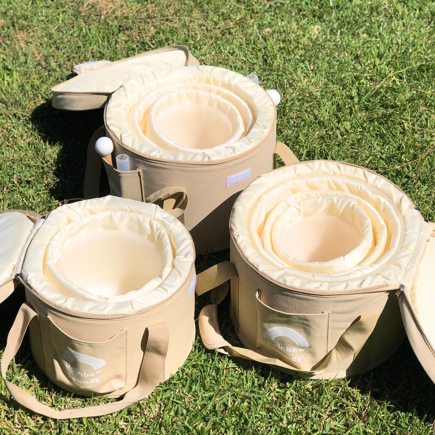 Set of 9 White Crystal Singing Bowls with Beige Carry Bags | Quartz Sound Healing Meditation Bowl Set - Image 4