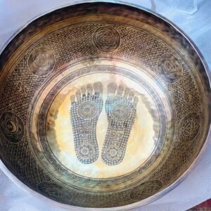 Large Etched Tibetan Singing Bowl: Buddha Feet, Chakra Healing