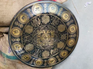 Handmade Tibetan Mandala Mantra Carved Gong For Meditation