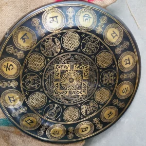 Handmade Tibetan Mandala Mantra Carved Gong For Meditation