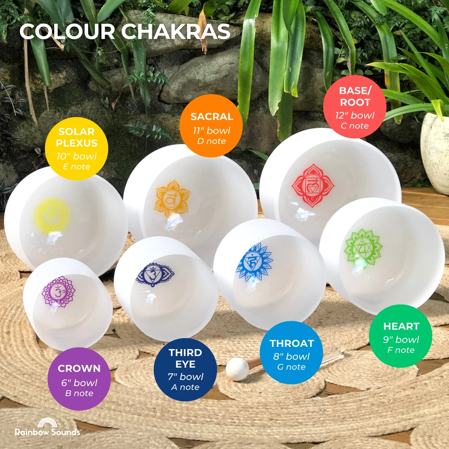 7 Chakra Crystal Singing Bowl Set | White Quartz Sound Healing Meditation Bowls - Image 6