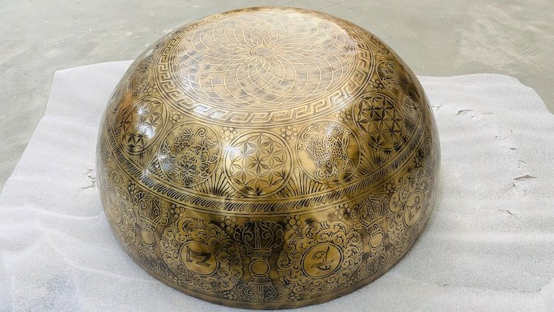 Extra Large Singing Bowl: Flower of Life Etched Tibetan Healing Bowl - Image 2