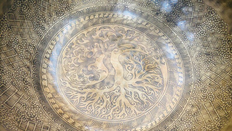 Extra Large Singing Bowl: Flower of Life Etched Tibetan Healing Bowl - Image 3