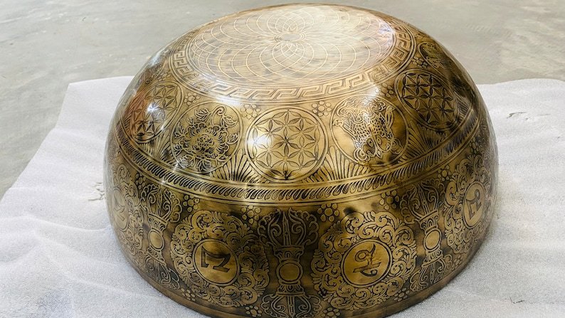 Extra Large Singing Bowl: Flower of Life Etched Tibetan Healing Bowl - Image 5