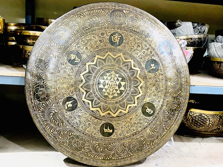 Handcrafted Gong Bell with Shree Yantra & Mantra Embroidery - Image 4