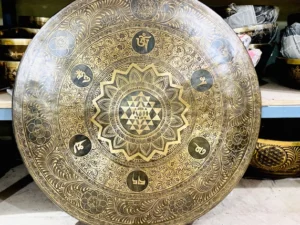 Handcrafted Gong Bell with Shree Yantra & Mantra Embroidery