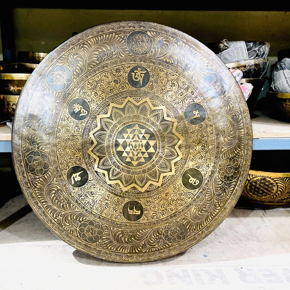 Handcrafted Gong Bell with Shree Yantra & Mantra Embroidery