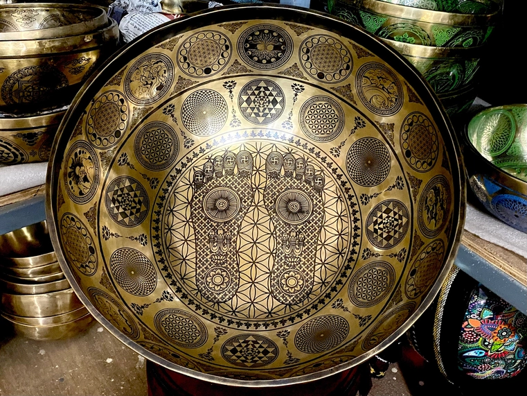 Handmade Therapy Bowl with Symbols & Flower of Life - Image 4