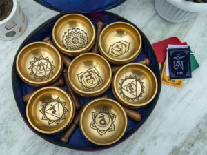 Handmade Tibetan Chakra Singing Bowl Set, 7 Bowls
