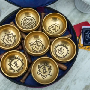 Handmade Tibetan Chakra Singing Bowl Set, 7 Bowls