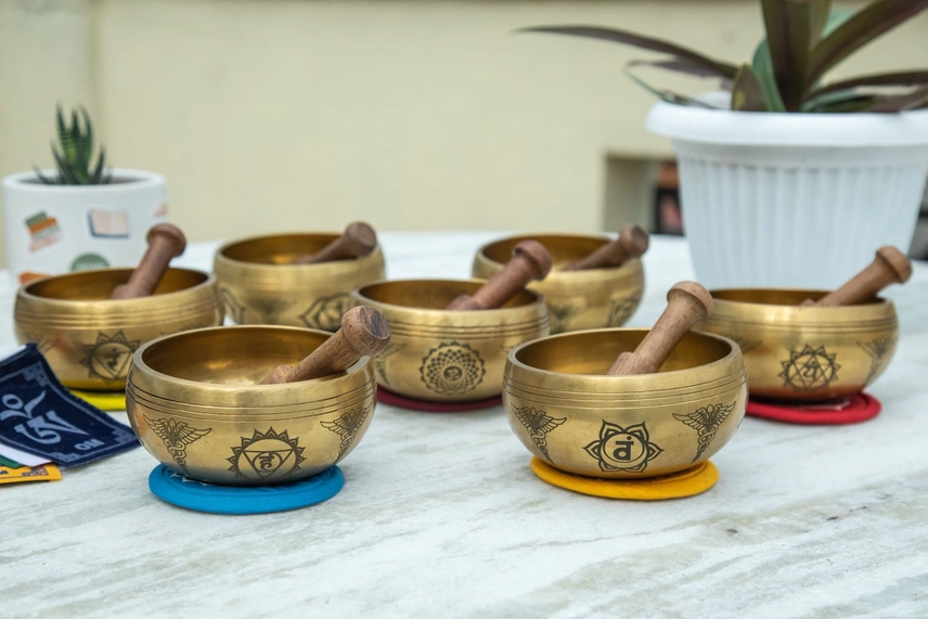Handmade Tibetan Chakra Singing Bowl Set, 7 Bowls - Image 2