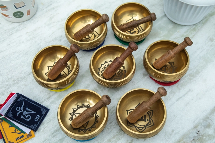 Handmade Tibetan Chakra Singing Bowl Set, 7 Bowls - Image 8
