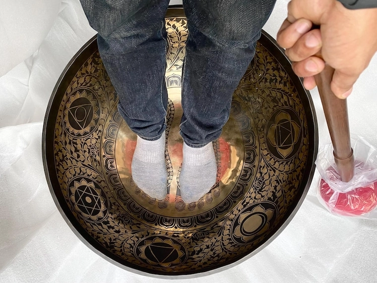 Large Flower of Life Singing Bowl Deep Sound Therapy (15-24 Inches) - Image 7